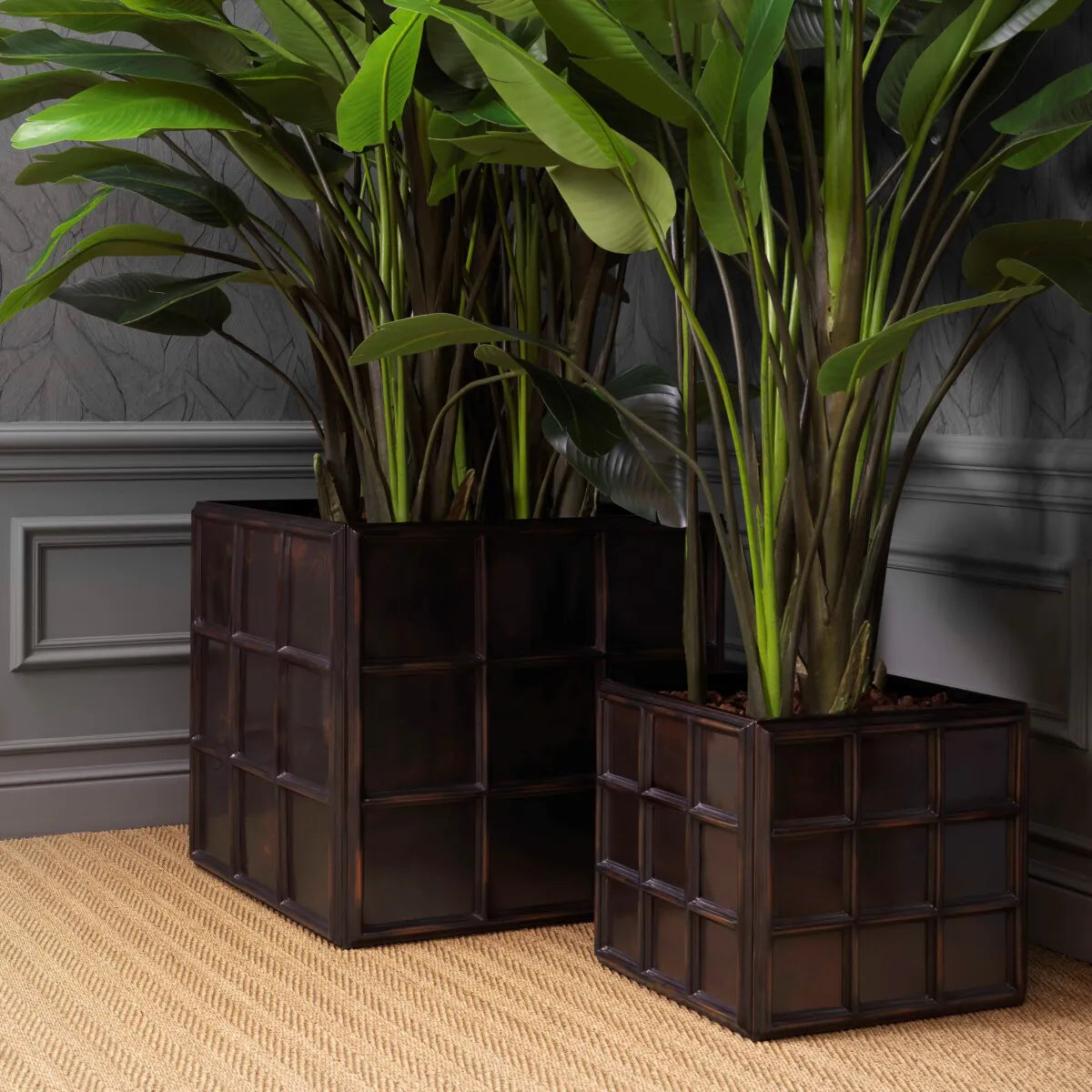 Grid Planter L In Antique Bronze